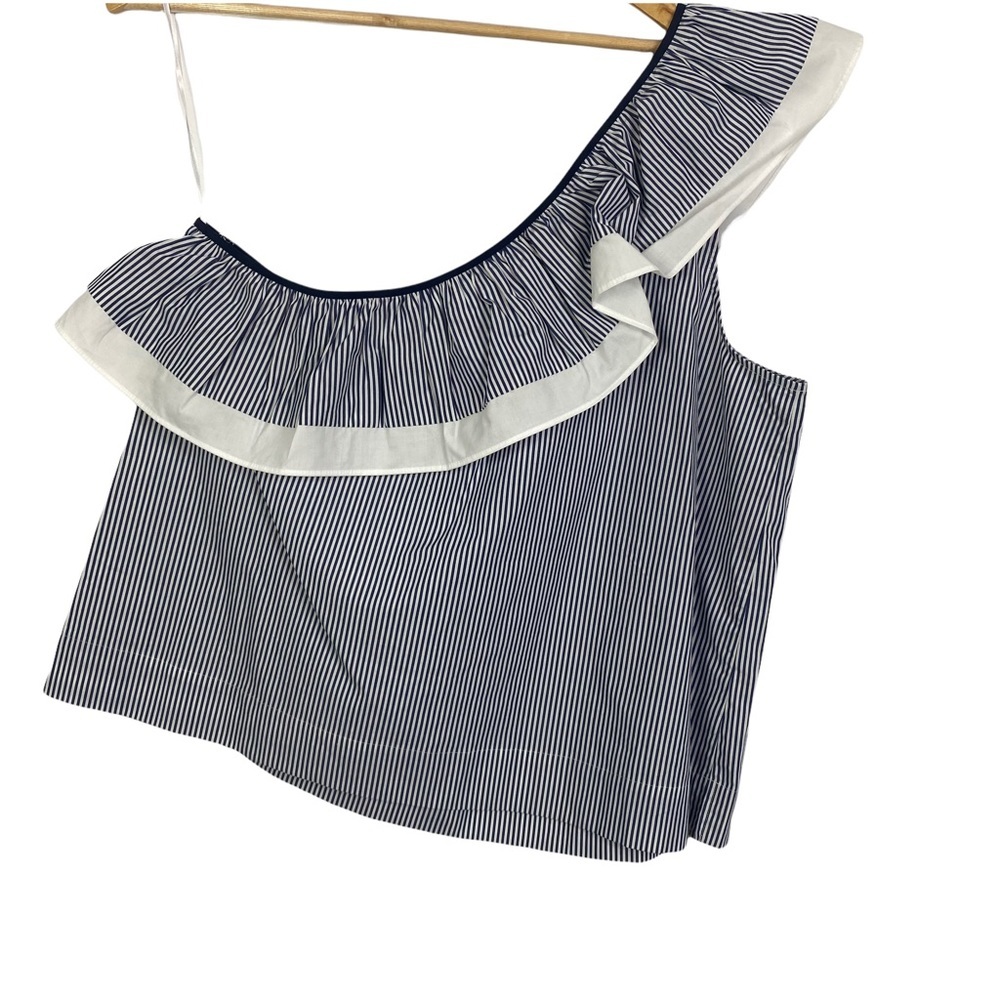 Jcrew one shoulder ruffle top blouse stripe blue and white Size 16 NWT - Picture 3 of 11